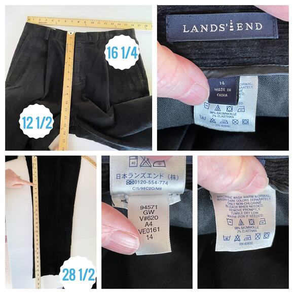 Lands' End NEW Pleated Straight Corduroy Pants Womens Sz 14 Deep Black High Rise - Picture 7 of 7